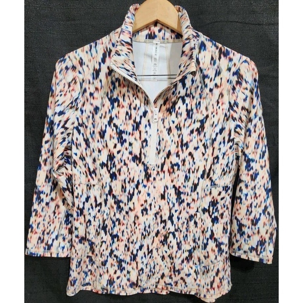 Kinesis Activewear Half Zip Pullover Women Sz M White Multicolor Athleisure Top